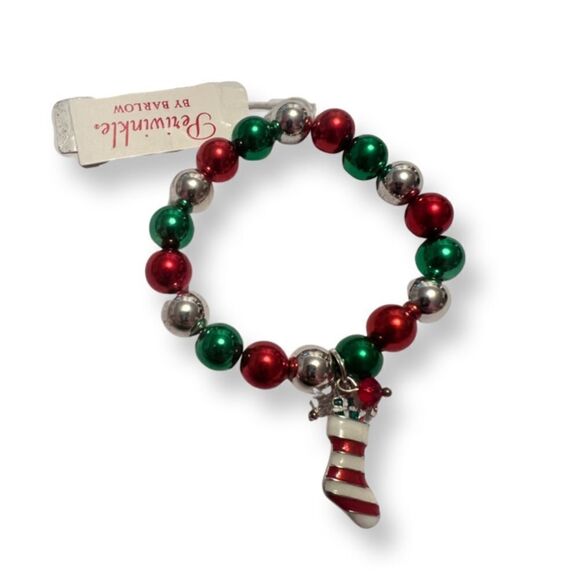 🤯5/$20🤯 NWT Periwinkle By Barlow Christmas Red Green Silver Stretch Bracelet - Picture 1 of 2